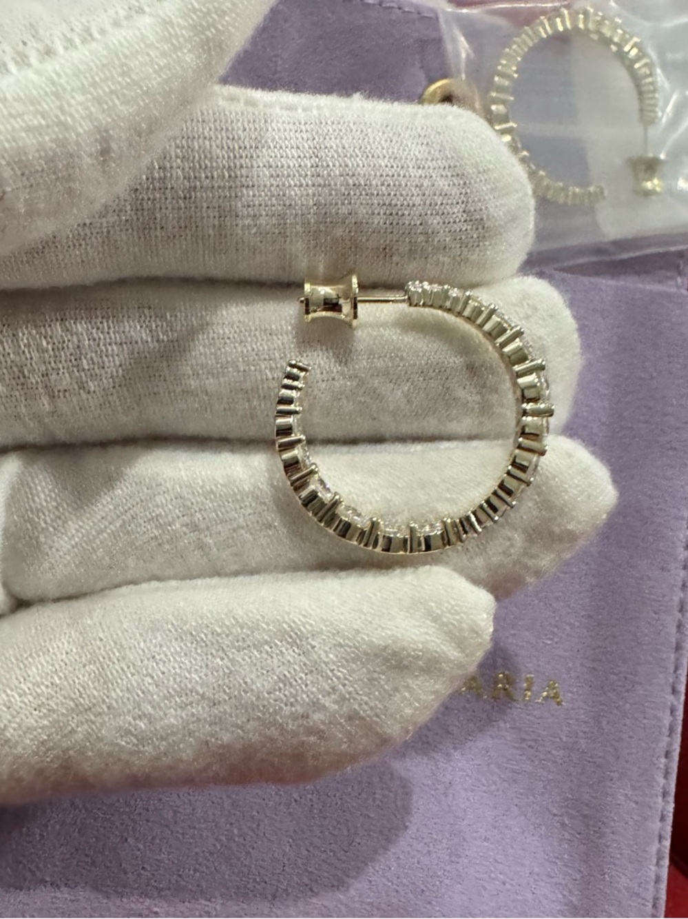 Gold Graduated Diamondette Hoop Earrings 1” - Picture 10 of 15